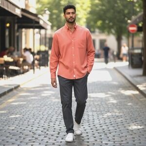 Ted Baker Men's 3 (Med) Specialist London Long Sleeve Dress Shirt Burnt Orange